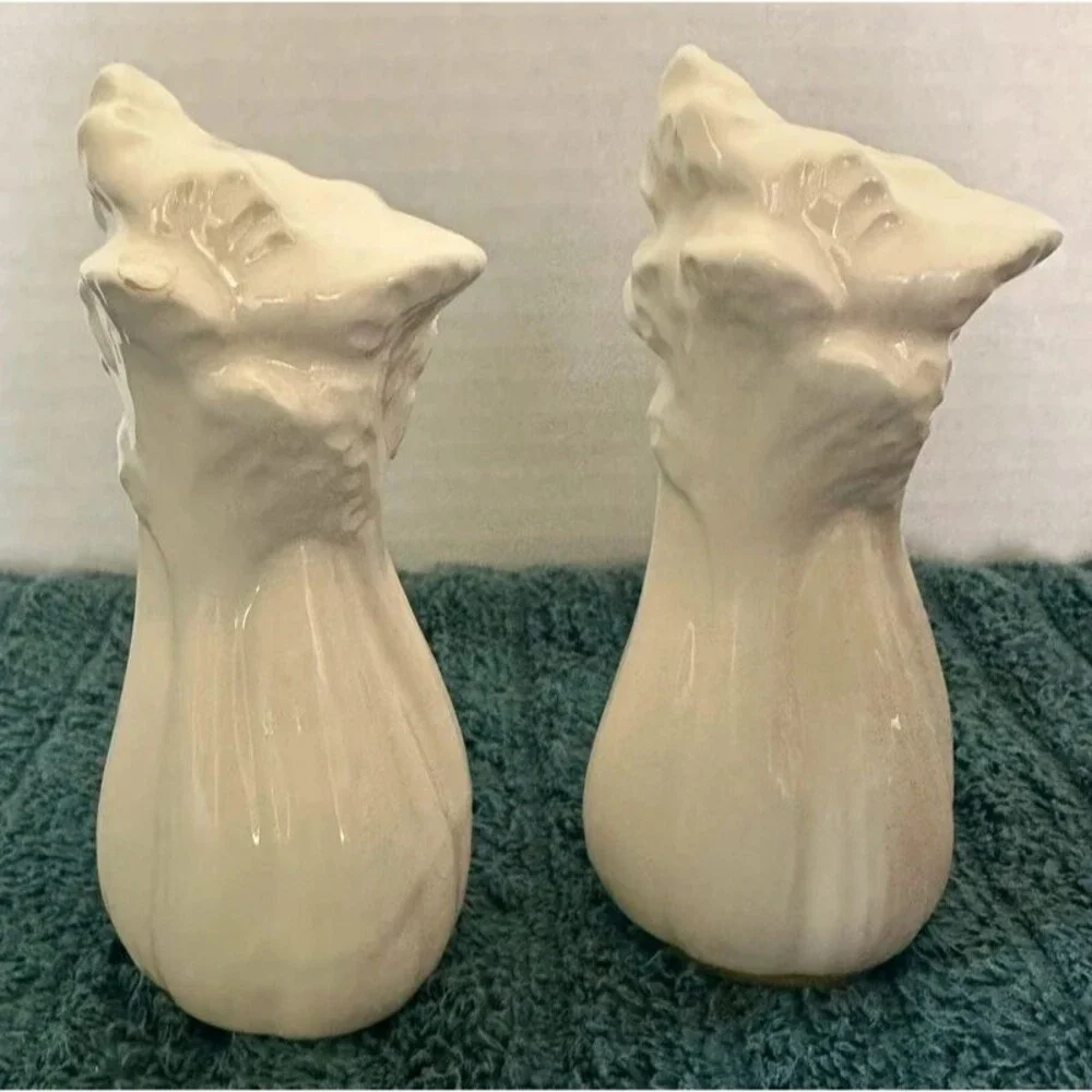 Vintage White Ceramic Celery Stalk Salt and Pepper Shakers MCM